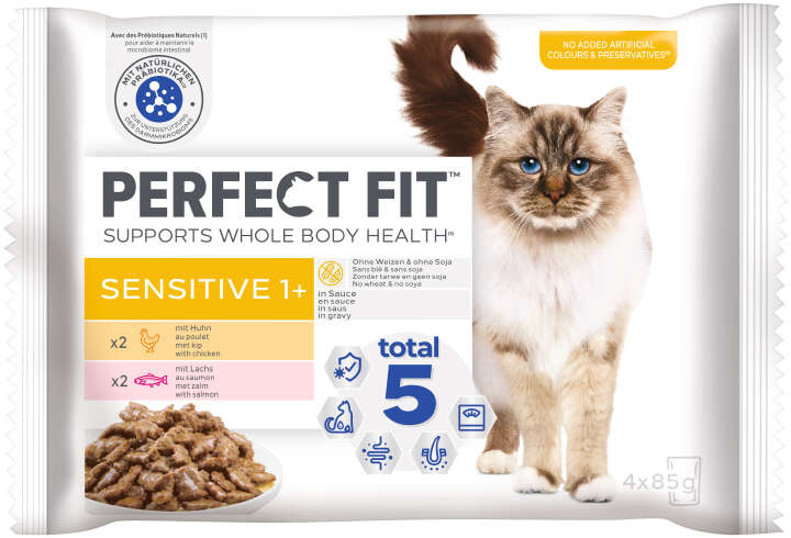 PERFECT FIT Katzen-Trockenfutter Single Sensitive Huhn und Lachs 4x85 g